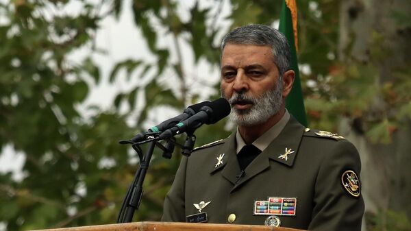 Commander of the Iranian army Gen. Abdolrahim Mousavi speaks during an anti-US annual rally in front of the former U.S. Embassy in Tehran, Iran, - Sputnik International