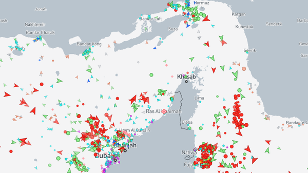 Interactive map of Hormuz Strait ship traffic by marinevesseltraffic.com. Screenshot. - Sputnik International