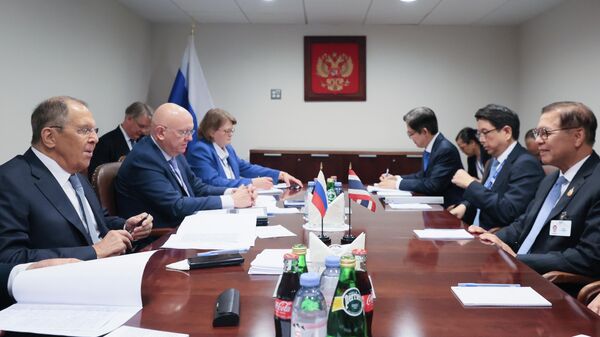 Russian Foreign Minister Sergey Lavrov (left) and Thailand’s Foreign Minister Sihasak Phuangketkeow (right) during a meeting on the sidelines of the UN General Assembly high-level week in New York.
 - Sputnik International