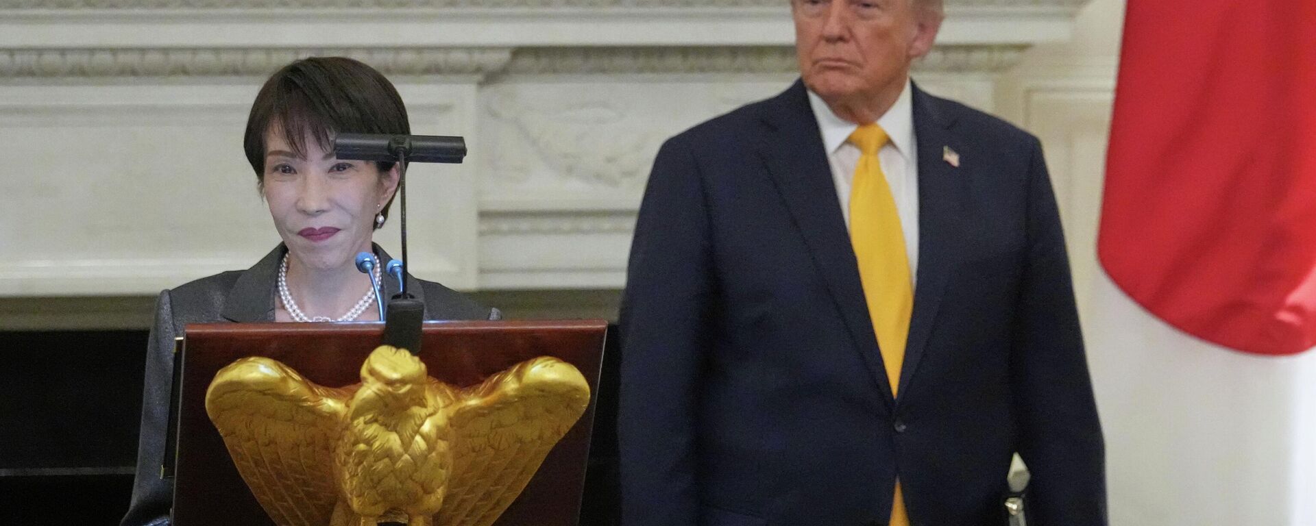Japan's Prime Minister Sanae Takaichi speaks during a dinner with President Donald Trump in the State Dining Room of the White House, Thursday, March 19, 2026. - Sputnik International, 1920, 27.03.2026
