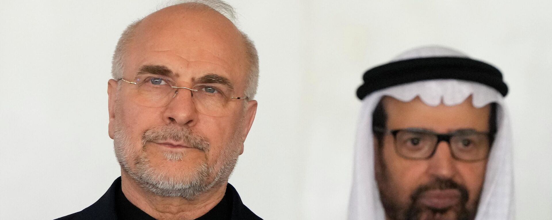Iran's Parliament Speaker Mohammad Bagher Ghalibaf, left, and Ali AlNuaimi of the United Arab Emirates pose during a group photo at the 11th BRICS Parliamentary Forum held at the Federal Senate in Brasilia, Brazil, Wednesday, June 4, 2025 - Sputnik International, 1920, 15.04.2026