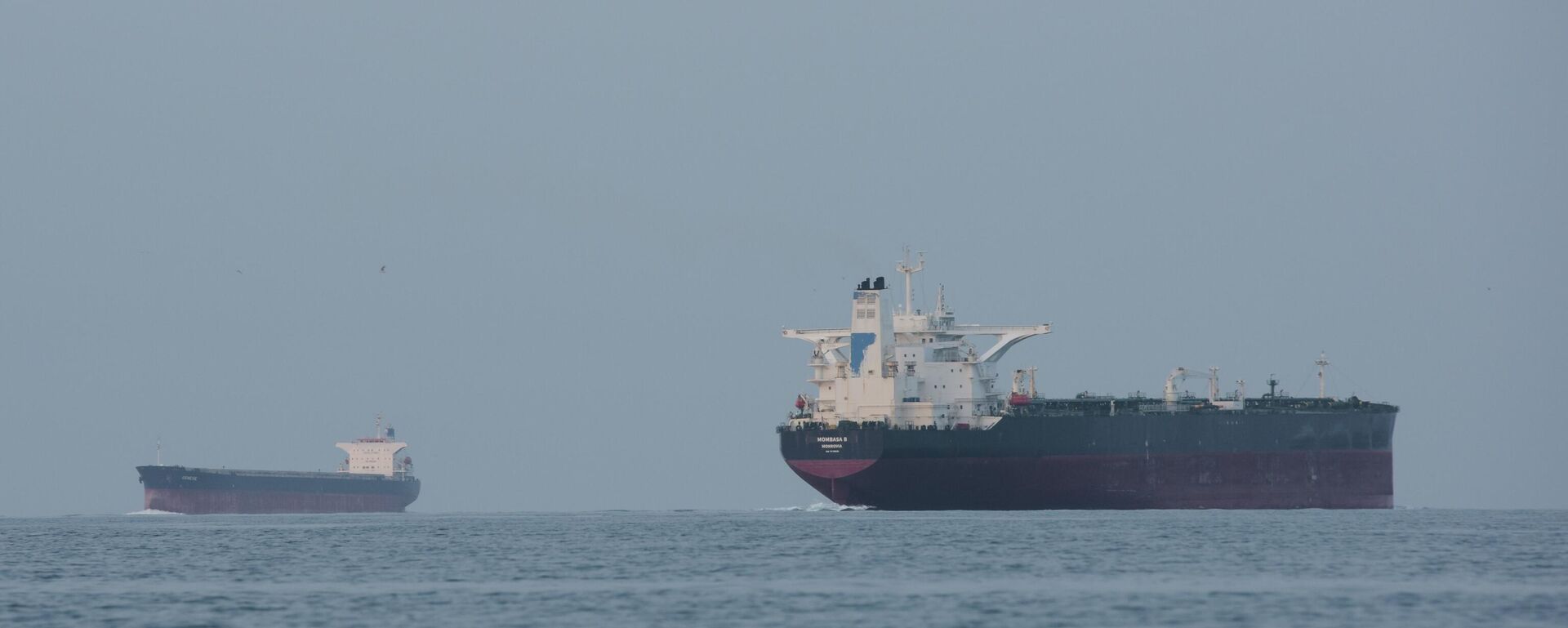 Tankers anchored in the Strait of Hormuz off the coast of Qeshm Island, Iran, April 18, 2026.  - Sputnik International, 1920, 20.04.2026