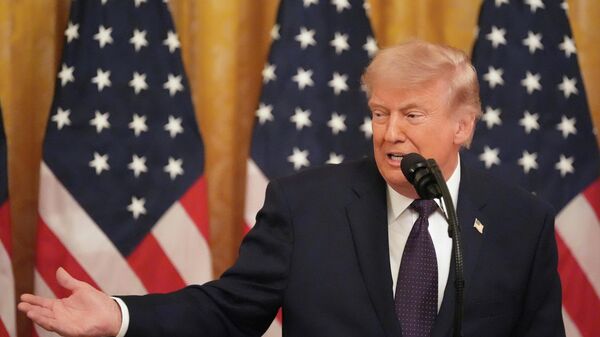 President Donald Trump speaks during the swearing in of Kevin Warsh as Chairman of the Federal Reserve in the East Room of the White House, Friday, May 22, 2026, in Washington - Sputnik International
