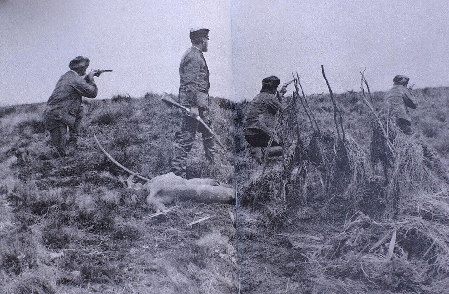 Julius Popper during one of his Indian hunts. A naked native, murdered by his militiamen, lies at Popper's feet. Julius Popper during one of his Indian hunts. A naked native, murdered by his militiamen, lies at Popper's feet. - Sputnik International