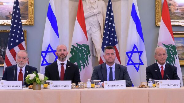 United States Ambassador to Israel Mike Huckabee, left, is joined by second from left: State Department Chief of Staff Dan Holler, Sr., State Department Counselor and Director, Office of Policy Planning Michael A. Needham and United States Ambassador to Lebanon Michel Issa, as they meet with Israeli Ambassador to the United States Yechiel Leiter and Lebanese Ambassador to the United States Nada Hamadeh, at the State Department, Tuesday, June 2, 2026, in Washington - Sputnik International