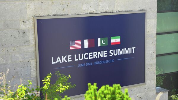 A sign at the entrance to the Burgenstock Resort in Obbuergen, near Lucerne, in Switzerland - Sputnik International