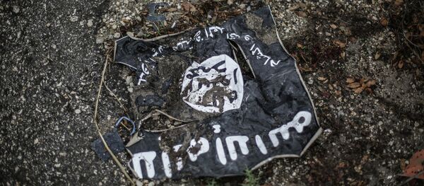 Flag of the Islamic State in the conflict zone in Latakia, Syria Flag of the Islamic State in the conflict zone in Latakia, Syria - Sputnik International