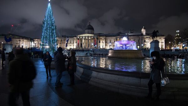 The Christmas tree shines in Trafalgar Square after the lighting ceremony in London, England, Dec. 4. - Sputnik International