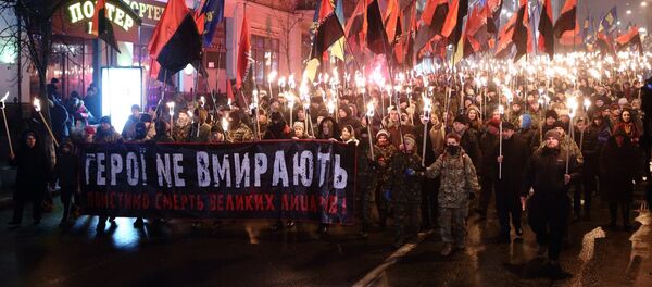Torch procession in Kiev commemorating Stepan Bandera, wartime leader of the Organization of Ukrainian Nationalists, January 1. Torch procession in Kiev commemorating Stepan Bandera, wartime leader of the Organization of Ukrainian Nationalists, January 1. - Sputnik International