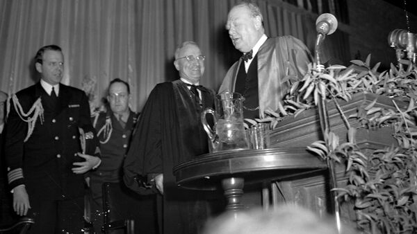 Winston Churchill's Iron Curtain speech, describing Soviet influence over post-World War II Europe, at Westminster College in Fulton, Mo., on March 5, 1946. - Sputnik International