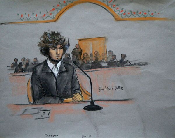 Courtroom sketch of Boston Marathon bombing suspect Dzhokhar Tsarnaev. Courtroom sketch of Boston Marathon bombing suspect Dzhokhar Tsarnaev. - Sputnik International
