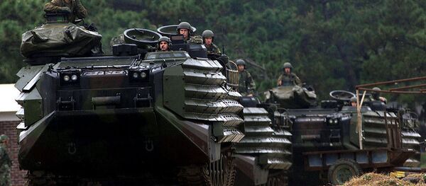 Several U.S. Marine Amphibious Assault Vehicles prepare for the combined amphibious beach assault at Tak San Ri Beach near Pohang during a field training drill conducted annually in South Korea Several U.S. Marine Amphibious Assault Vehicles prepare for the combined amphibious beach assault at Tak San Ri Beach near Pohang during a field training drill conducted annually in South Korea - Sputnik International