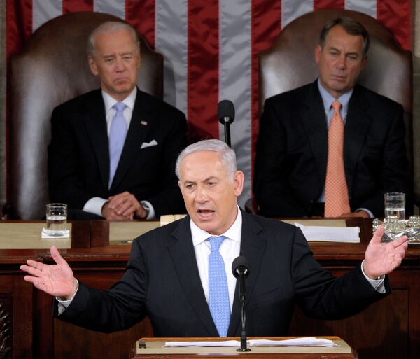 Vice President Joe Biden, left, and House Speaker John Boehner listen to Israeli Prime Minister Benjamin Netanyahu as he addresses a joint session of Congress in 2011. - Sputnik International
