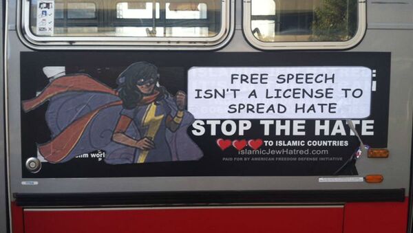 Anti-Muslim ads on San Francisco MUNI buses were vandalized with Muslim comic superhero Kamala Khan's pictures and anti-discrimination messages. - Sputnik International