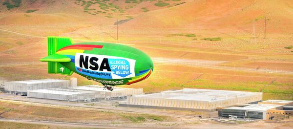 The environmental group Greenpeace flew an airship over the National Security Agency's UTAH Data Center in Bluffdale to protest the government's mass surveillance program. The environmental group Greenpeace flew an airship over the National Security Agency's UTAH Data Center in Bluffdale to protest the government's mass surveillance program. - Sputnik International