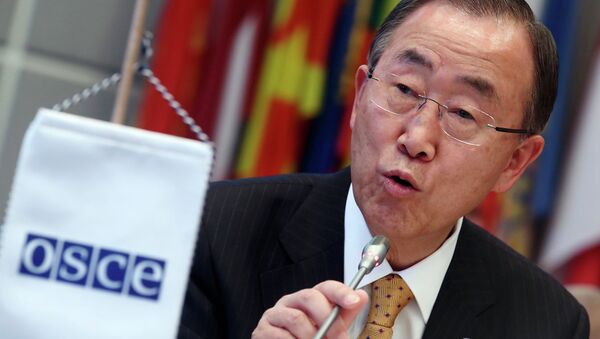 United Nations Secretary-General Ban Ki-moon addresses the Organization for Security and Cooperation in Europe (OSCE) in Vienna November 4, 2014 - Sputnik International