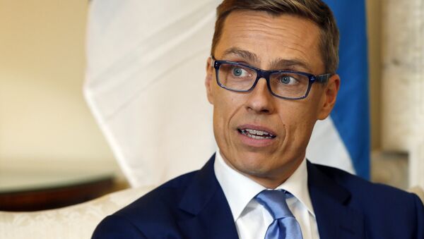 Finland's Prime Minister Alexander Stubb speaks to the media during a meeting with Britain's Prime Minister David Cameron inside 10 Downing Street in London, Wednesday, Oct. 8, 2014 - Sputnik International