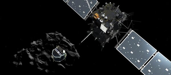 Lander Philae separating from the Rosetta spacecraft and descending to the surface of comet Lander Philae separating from the Rosetta spacecraft and descending to the surface of comet - Sputnik International
