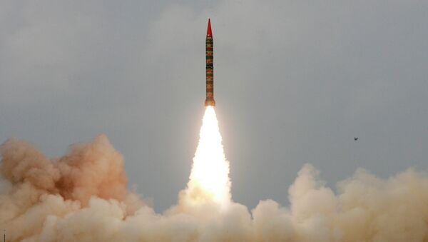 Pakistan made Shaheen-II, or Hatf VI, missile is launched at an undisclosed location in Pakistan Monday, April 21, 2008 - Sputnik International