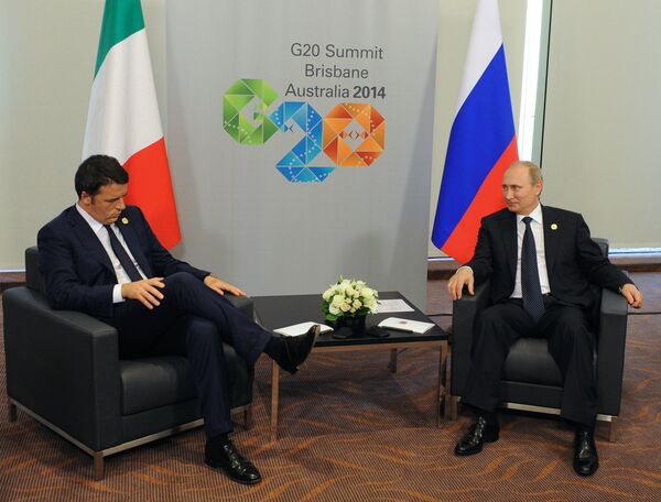 Russian President Vladimir Putin, right, during a meeting with Matteo Renzi, Chairman of the Council of Ministers of the Republic of Italy Russian President Vladimir Putin, right, during a meeting with Matteo Renzi, Chairman of the Council of Ministers of the Republic of Italy - Sputnik International