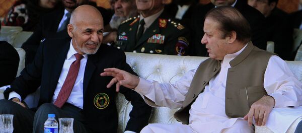 Afghan President Ashraf Ghani (L) talks with Pakistani Prime Minister Nawaz Sharif while watching a cricket match between their countries, in Islamabad November 15, 2014. Afghan President Ashraf Ghani (L) talks with Pakistani Prime Minister Nawaz Sharif while watching a cricket match between their countries, in Islamabad November 15, 2014. - Sputnik International