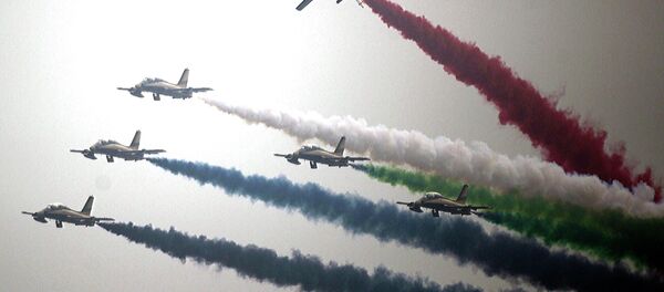 The UAE 'The Knights' aerobatics team perform during the 10th China International Aviation and Aerospace Exhibition in Zhuhai, Guangdong province November 11, 2014. The UAE 'The Knights' aerobatics team perform during the 10th China International Aviation and Aerospace Exhibition in Zhuhai, Guangdong province November 11, 2014. - Sputnik International