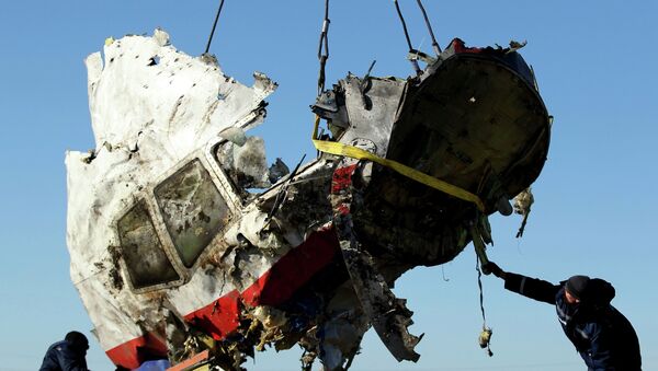 Local workers transport a piece of the Malaysia Airlines flight MH17 wreckage at the site of the plane crash near the village of Hrabove (Grabovo) in Donetsk region, eastern Ukraine November 20, 2014 - Sputnik International