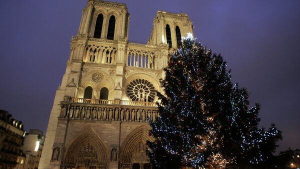 A Christmas tree is seen in front of the Notre Dame cathedral. - Sputnik International