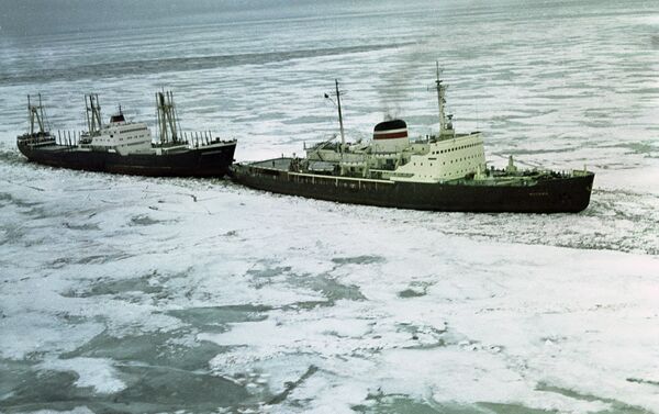 Icebreaker Moscow leads a convoy of ships - Sputnik International