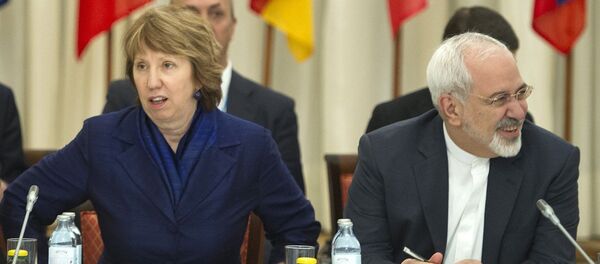 Catherine Ashton and Mohammad Javad Zarifat at the negotiating table during their nuclear talks on Iran in Vienna. Catherine Ashton and Mohammad Javad Zarifat at the negotiating table during their nuclear talks on Iran in Vienna. - Sputnik International