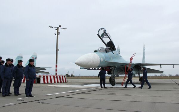 This Sukhoi Su-27 SM Flanker fighter will serve with the 62nd Fighter Regiment of the 27th Combined Air Division of the Russian Air Force at Belbek airfield near Sevastopol. - Sputnik International