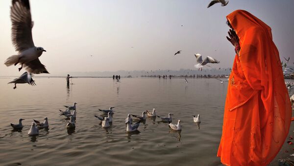 The Hindu prays on the bank of Ganges in Allahabad, India - Sputnik International