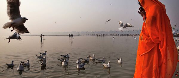 The Hindu prays on the bank of Ganges in Allahabad, India - Sputnik International