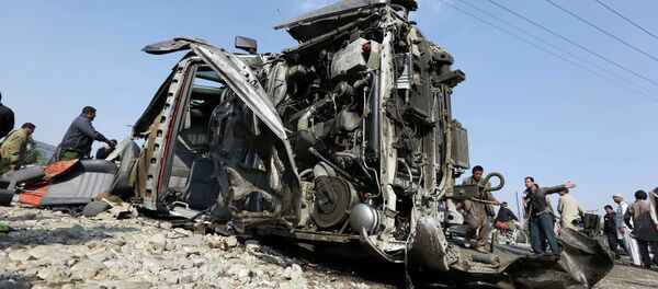 Afghan security forces inspect a British embassy vehicle which was targeted in a suicide attack in Kabul, Afghanistan, Thursday, Nov. 27, 2014 Afghan security forces inspect a British embassy vehicle which was targeted in a suicide attack in Kabul, Afghanistan, Thursday, Nov. 27, 2014 - Sputnik International
