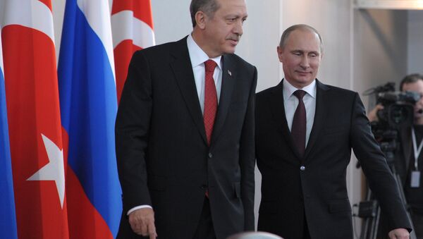 Earlier in November, Russian President Vladimir Putin, right, said that he and Turkish Prime Minister Recep Tayyip Erdogan had agreed to bring mutual trade up to $100 billion in the next few years. - Sputnik International