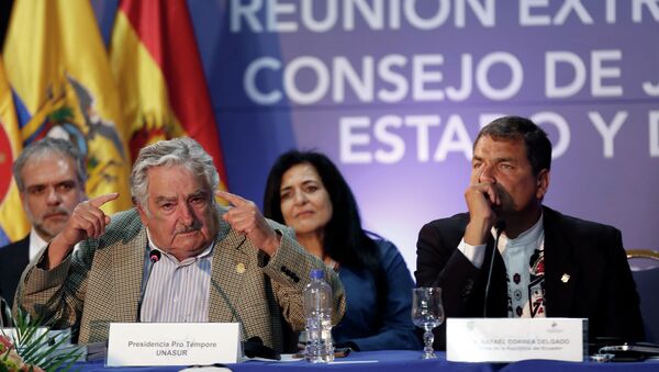 Russian Foreign Ministry officials have been invited to the summit of the Union of South American Nations. Photo: President of Uruguay Jose Mujica (left) and Ecuadorean President Rafael Correa at the UNASUR summit in Guayaquil, Ecuador on Thursday, December 4, 2014. - Sputnik International