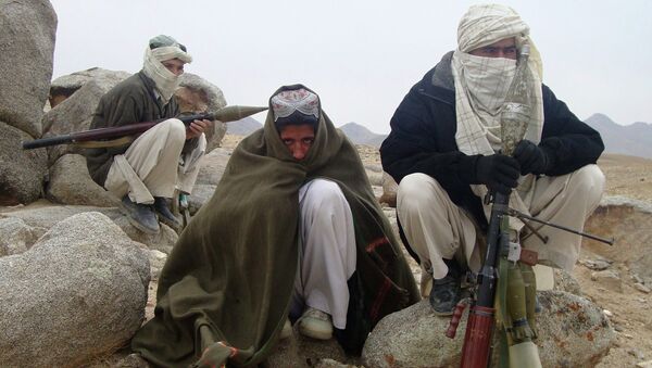 Taliban fighters pose with weapons - Sputnik International