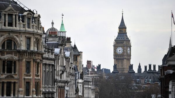 Whitehall and the clock tower of the Westminster Palace with the Big Ben bell as seen from Trafalgar Square - Sputnik International