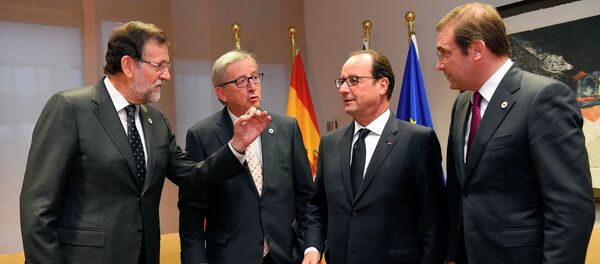 Spanish Prime Minister Mariano Rajoy Brey, European Commission President Jean-Claude Juncker, French President Francois Hollande and Portuguese Prime Minister Pedro Passos Coelho - Sputnik International