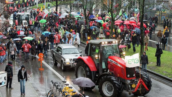 Farmers protest near the European Commission headquarters - Sputnik International
