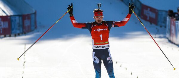 Anton Shipulin of Russia finished second in the men’s 12.5 kilometer pursuit race at the 2014 World Cup Anton Shipulin of Russia finished second in the men’s 12.5 kilometer pursuit race at the 2014 World Cup - Sputnik International