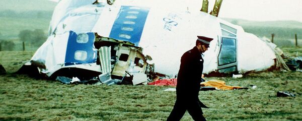 A police officer walks by the nose of Pan Am flight 103 in a field near the town of Lockerbie - Sputnik International