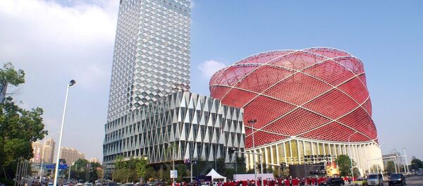 The Chinese lantern-shaped Han Show Theater, right, alongside the Wanda Reign Hotel in Wuhan, China The Chinese lantern-shaped Han Show Theater, right, alongside the Wanda Reign Hotel in Wuhan, China - Sputnik International