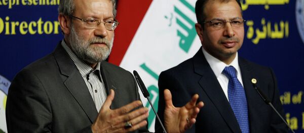 Iran's parliament speaker Ali Larijani (L) and Iraqi parliament speaker Salim al-Jabouri speak during a news conference in Baghdad December 24, 2014 Iran's parliament speaker Ali Larijani (L) and Iraqi parliament speaker Salim al-Jabouri speak during a news conference in Baghdad December 24, 2014 - Sputnik International
