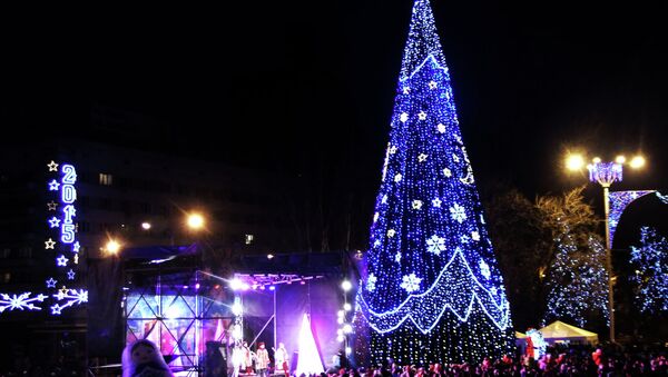 Local residents at the lighting up of the main Christmas tree of the Donetsk People's Republic on Lenin Square in Donetsk - Sputnik International