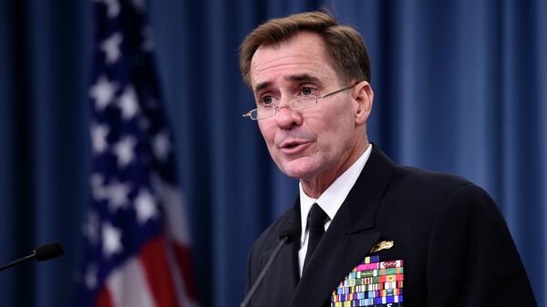 Pentagon press secretary Navy Rear Adm. John Kirby speaks during a briefing at the Pentagon - Sputnik International
