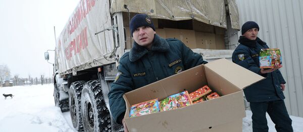 Russian trucks from the 11th convoy carrying humanitarian aid for conflict-torn eastern Ukraine, have arrived in the city of Luhansk Russian trucks from the 11th convoy carrying humanitarian aid for conflict-torn eastern Ukraine, have arrived in the city of Luhansk - Sputnik International