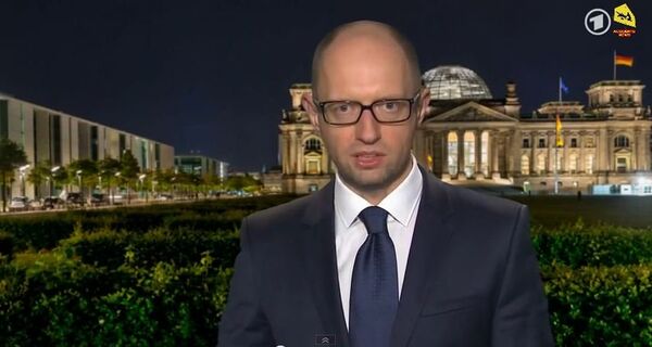 Ukrainian Prime Minister Arseniy Yatsenyuk interviewed live by the German TV channel ARD. Ukrainian Prime Minister Arseniy Yatsenyuk interviewed live by the German TV channel ARD. - Sputnik International