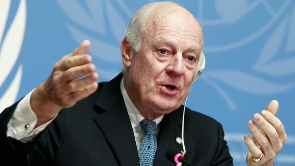 United Nations Special Envoy of the Secretary-General for Syria Staffan de Mistura speaks to media during a news conference at the Palais des Nations in Geneva, January 15, 2015 - Sputnik International