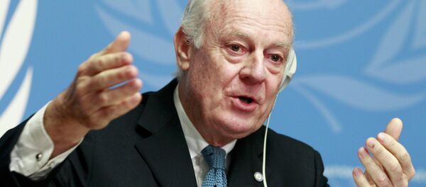 United Nations Special Envoy of the Secretary-General for Syria Staffan de Mistura speaks to media during a news conference at the Palais des Nations in Geneva, January 15, 2015 United Nations Special Envoy of the Secretary-General for Syria Staffan de Mistura speaks to media during a news conference at the Palais des Nations in Geneva, January 15, 2015 - Sputnik International